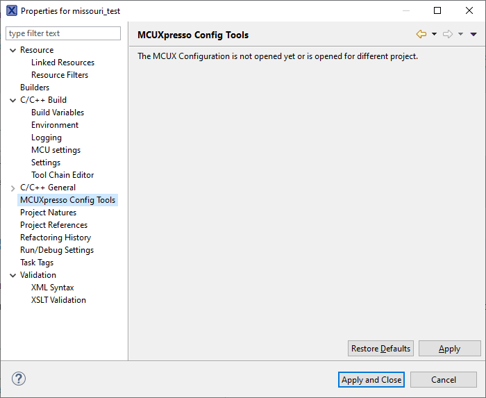MCT 7.0 project settings are empty.png