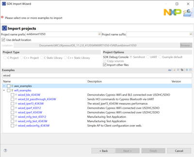 WICED examples in MCUXpresso SDK