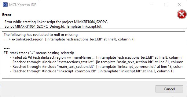 Error while creating linker script