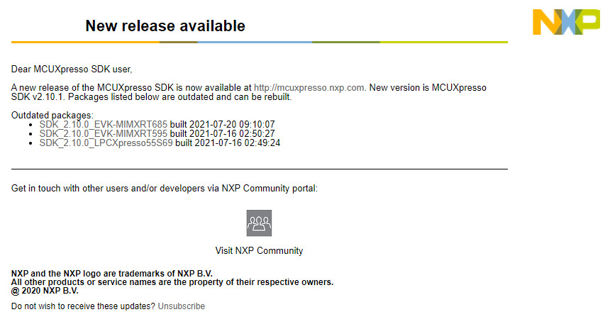 Solved: Is MCUXpresso SDK 2.10.1 release? - NXP Community