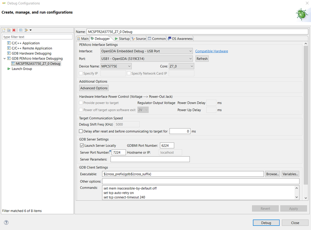 This is the debug configurations used.