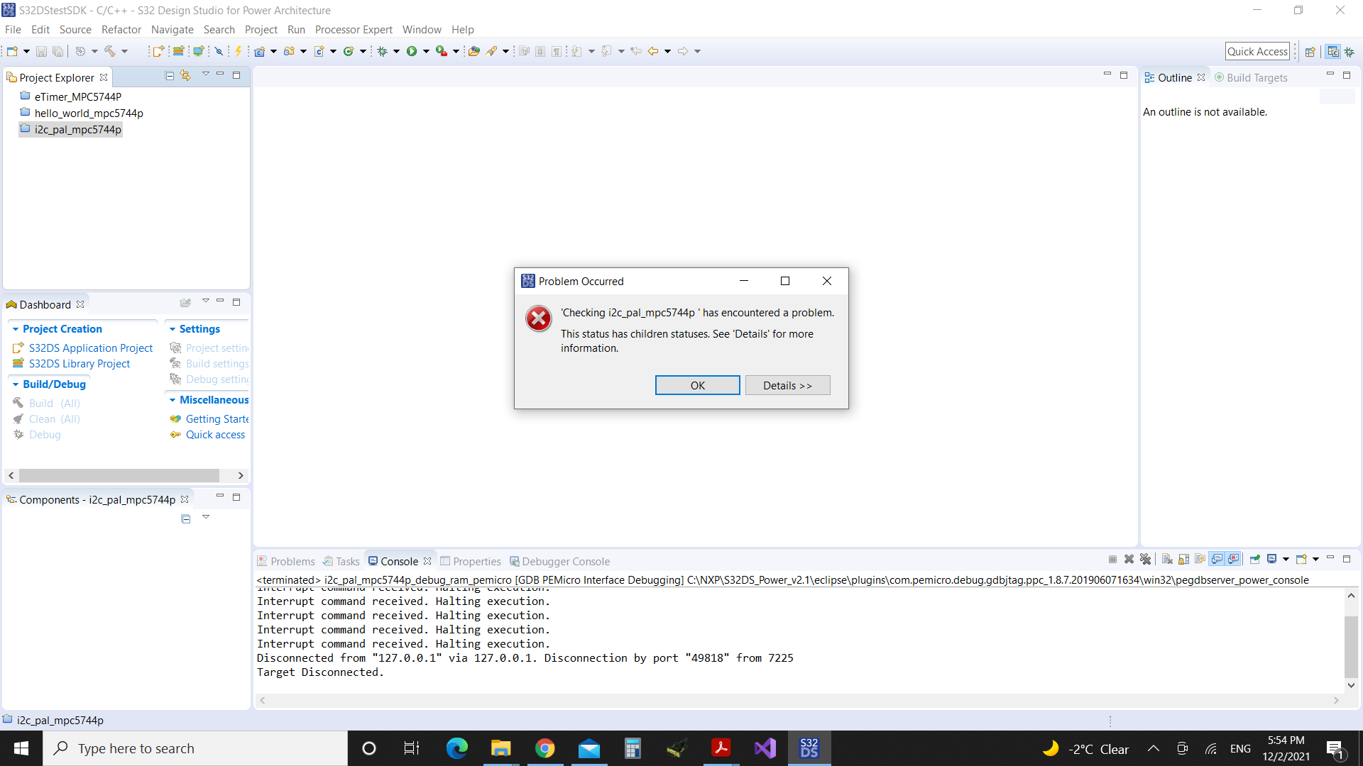 errors when closing a project - NXP Community