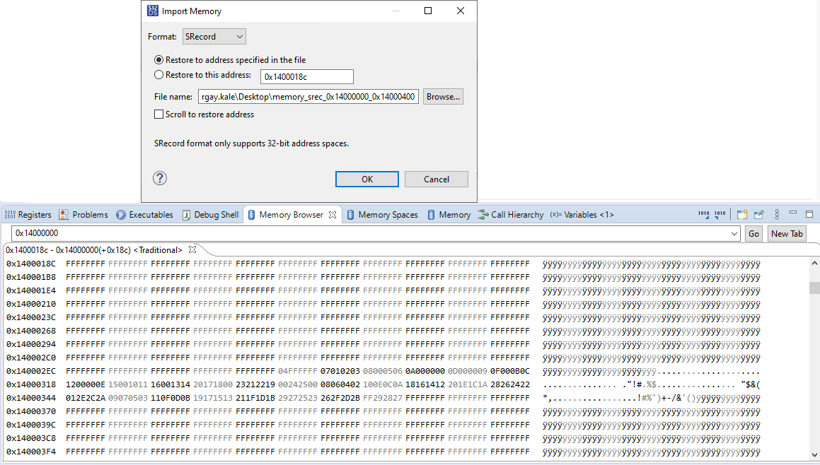 Solved: Error For Importing a Memory Dump File to FlexNVM