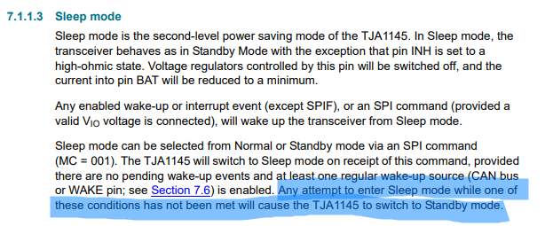 TJA1145 Unable to enter sleep state again - NXP Community