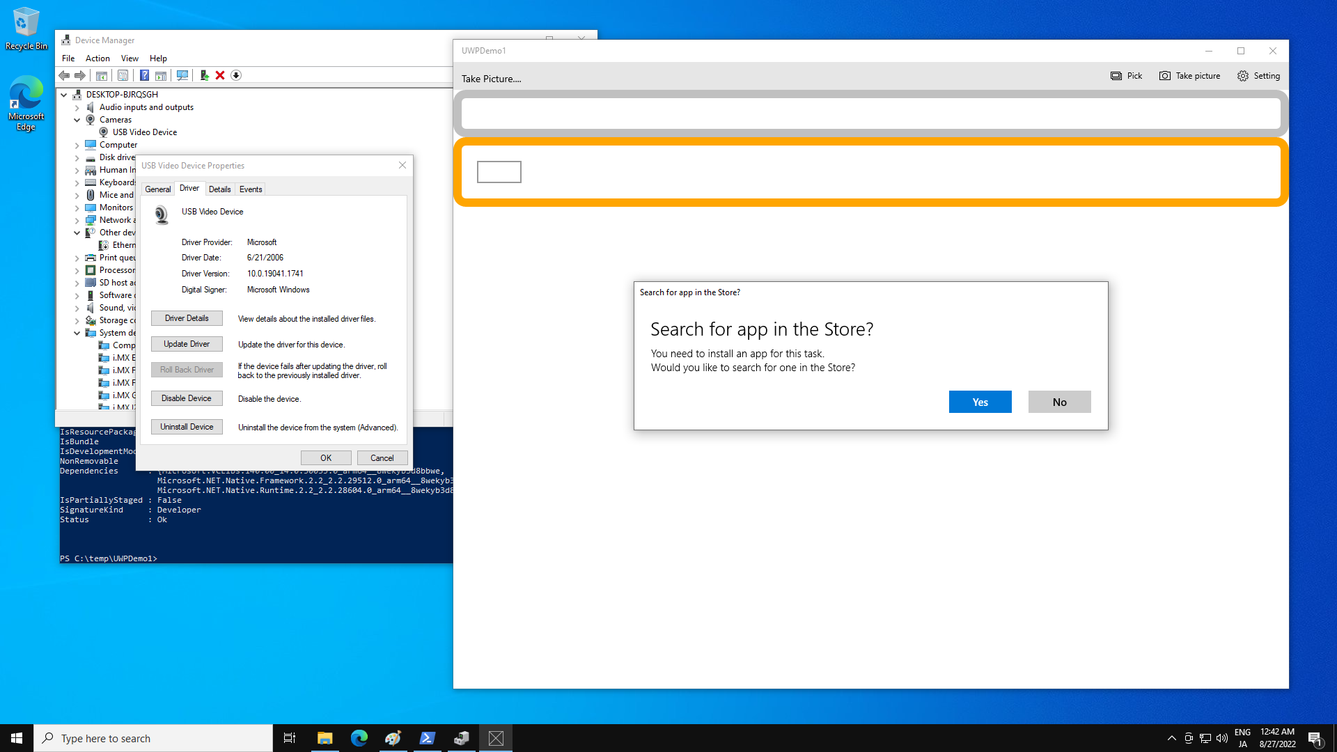 What camera application can we use for Windows 10 IoT Enterprise