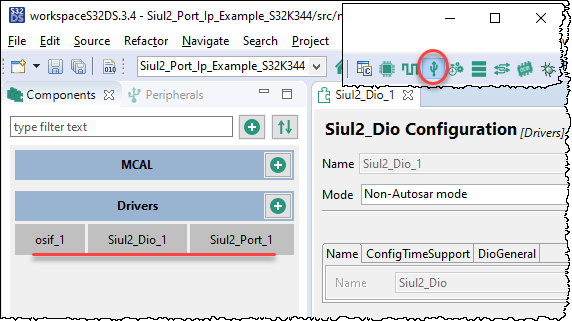 SIUL2 external interrupt example project using S32K3 RTD without 