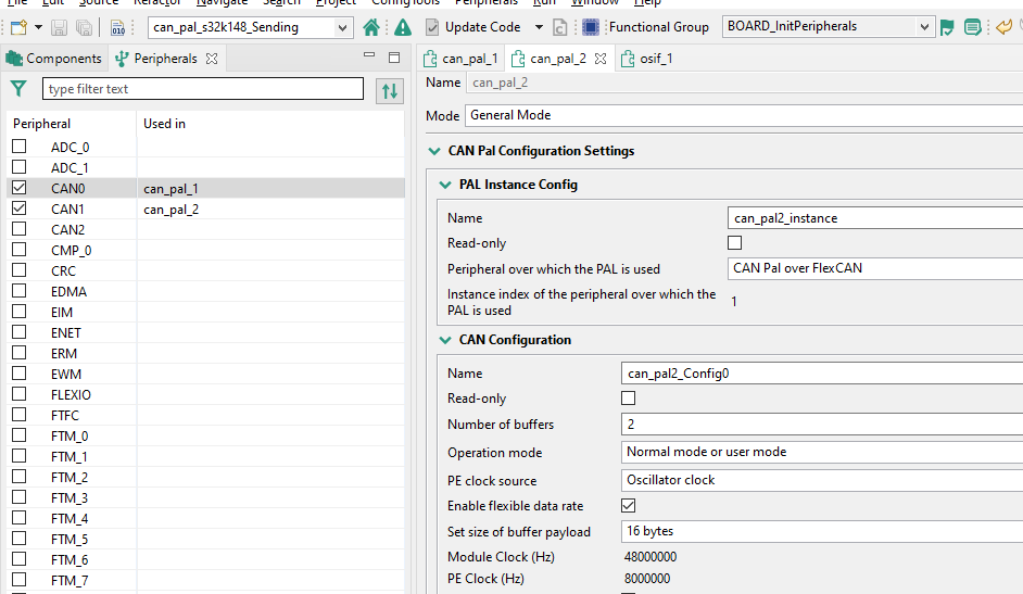 S32K148EVB CAN1 cannot transmit or receive any message from 