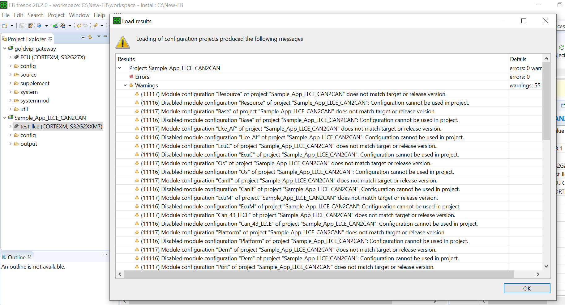 S32G LLCE-1.0.4 version CAN2CAN project : does not match target or ...