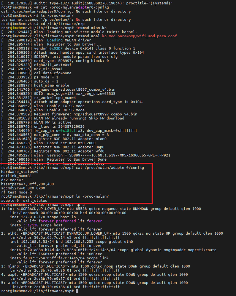 $ cat /proc/mwlan/adapter0/config
