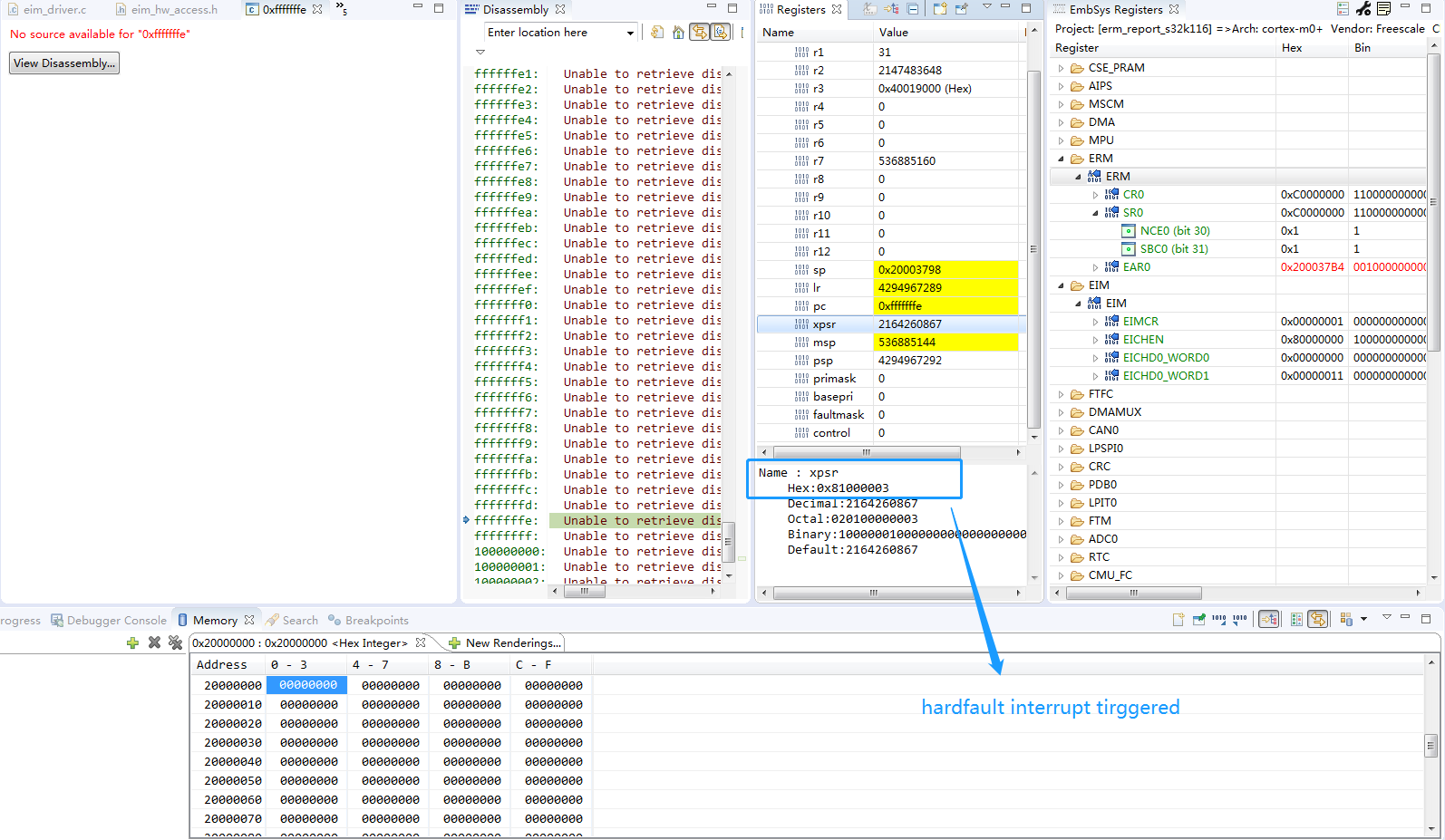 Solved: S32K116 EIM none-correctale error cleared SRAM cause program ...