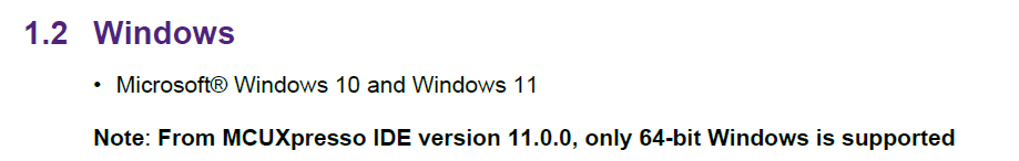 Does MCUXpresso IDE v11 8 0 Build 1165 support for Windows 11(64b