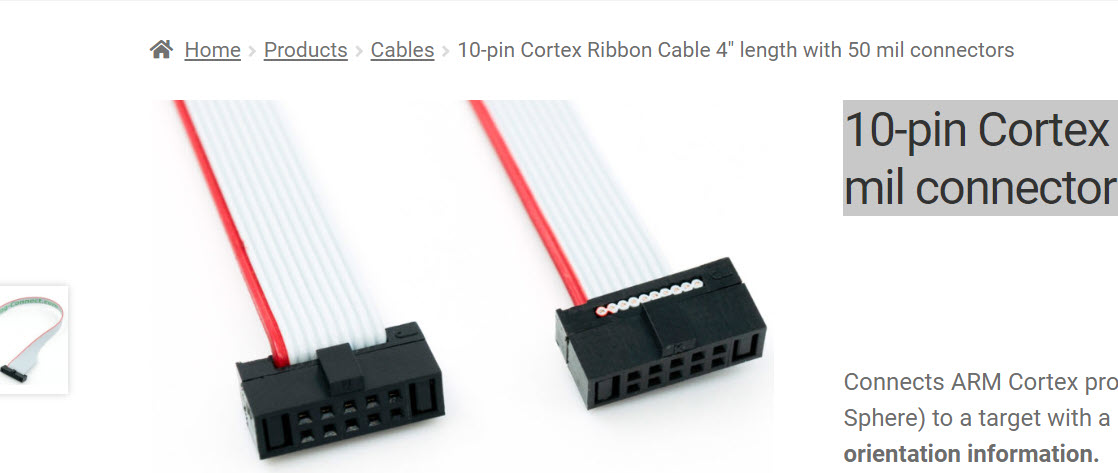 10-pin Cortex Ribbon Cable 4 length with 50 mil connectors