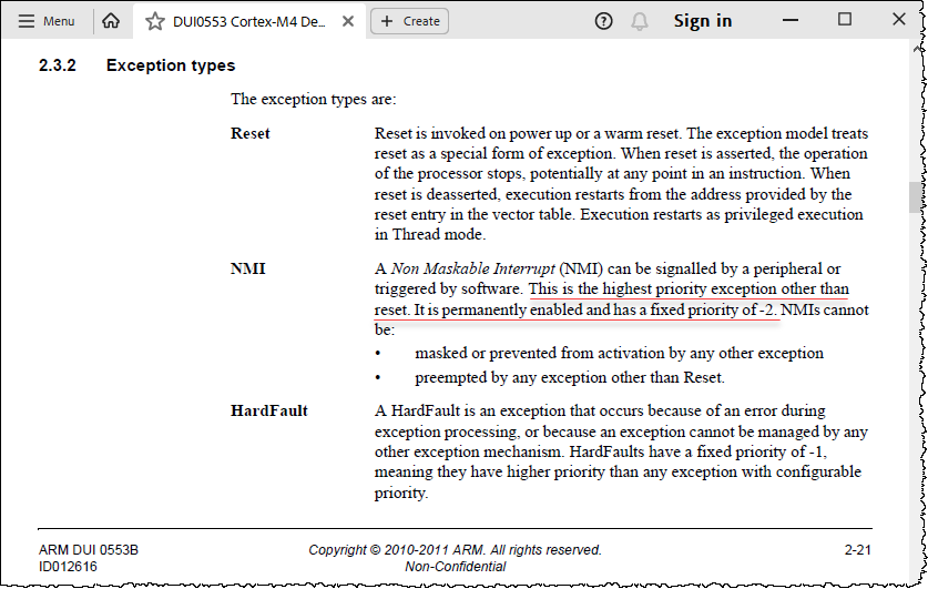 NMI fixed priority of -2 Cortex -M4 Devices Generic User Guide.png NMI fixed priority of -2 Cortex -M4 Devices Generic User Guide.png
