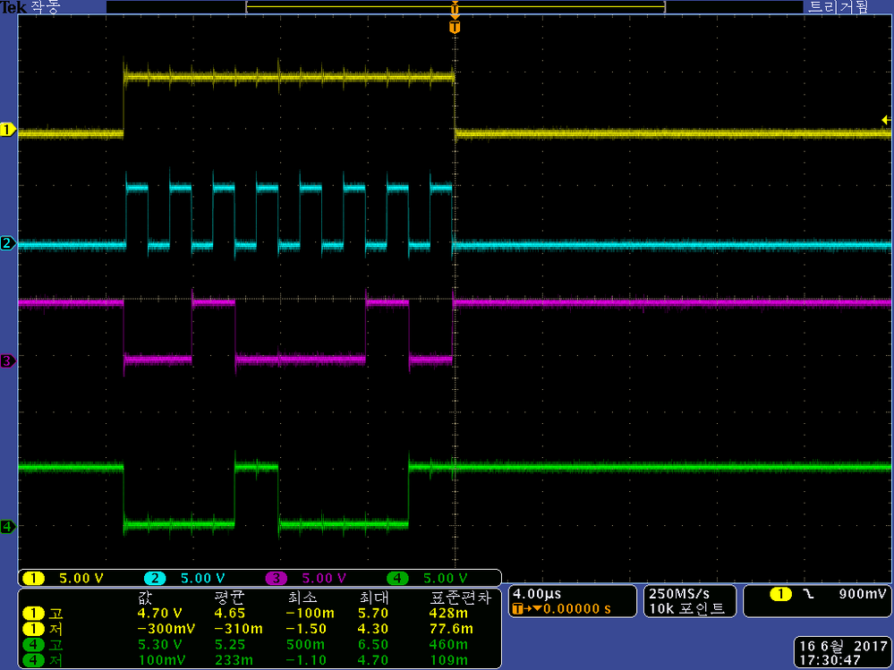 SPI구현_CS가 H일때만 Slave(분홍)가 회신함_CS가 L일때 Slave 회신하도록 수정 필요.bmp SPI구현_CS가 H일때만 Slave(분홍)가 회신함_CS가 L일때 Slave 회신하도록 수정 필요.bmp