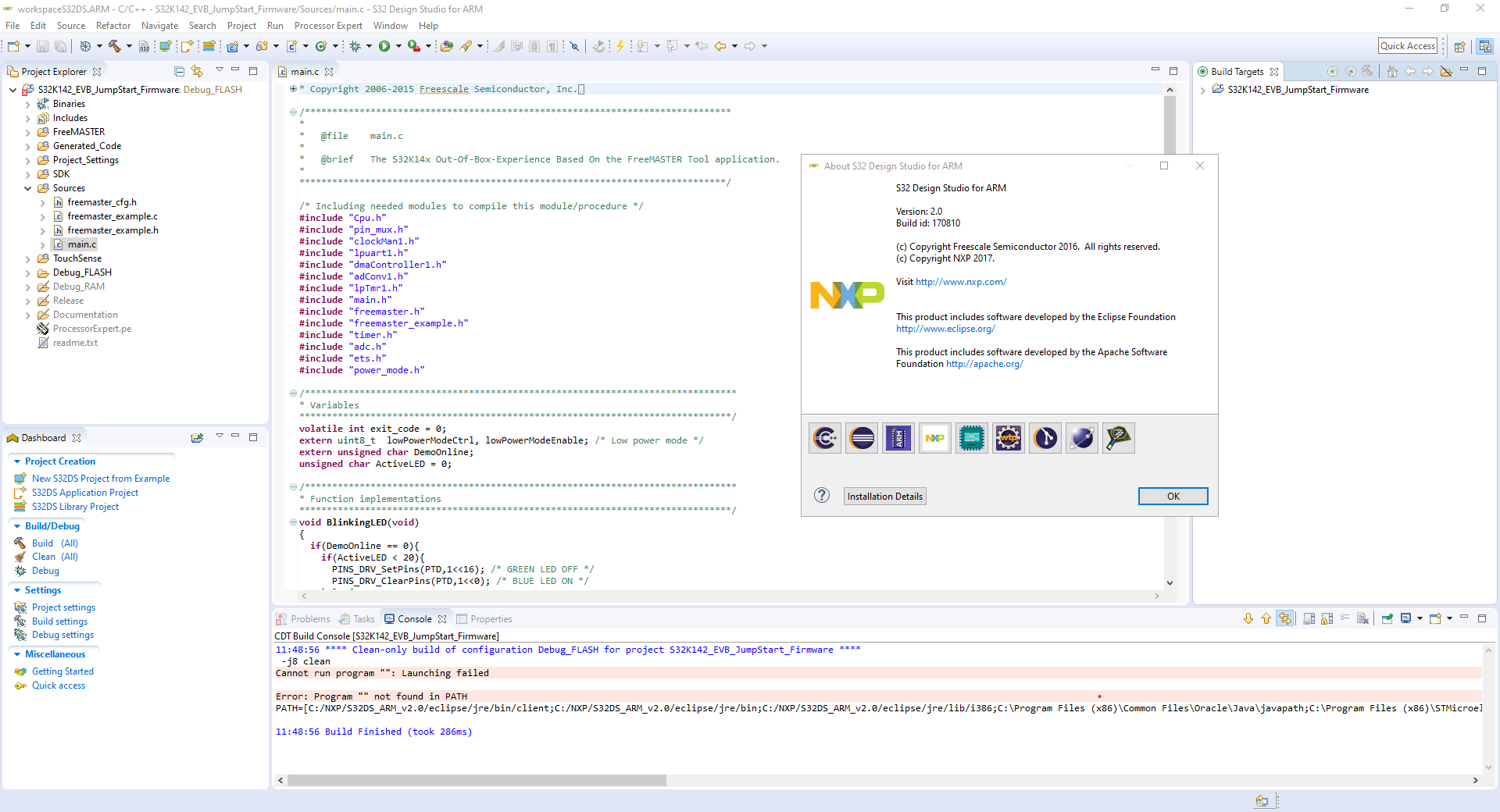 S32 Design Studo for ARM - Error: Program "" not found in PATH ...