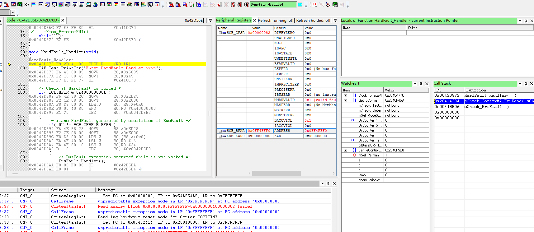 S32K312 sCheck to open the ECC test, run the sCheck_CortexM7_ErrRead ...
