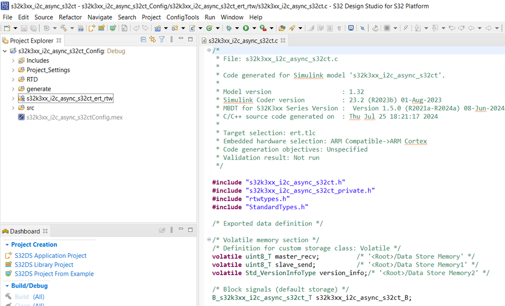 Imported model in S32 Design Studio IDE