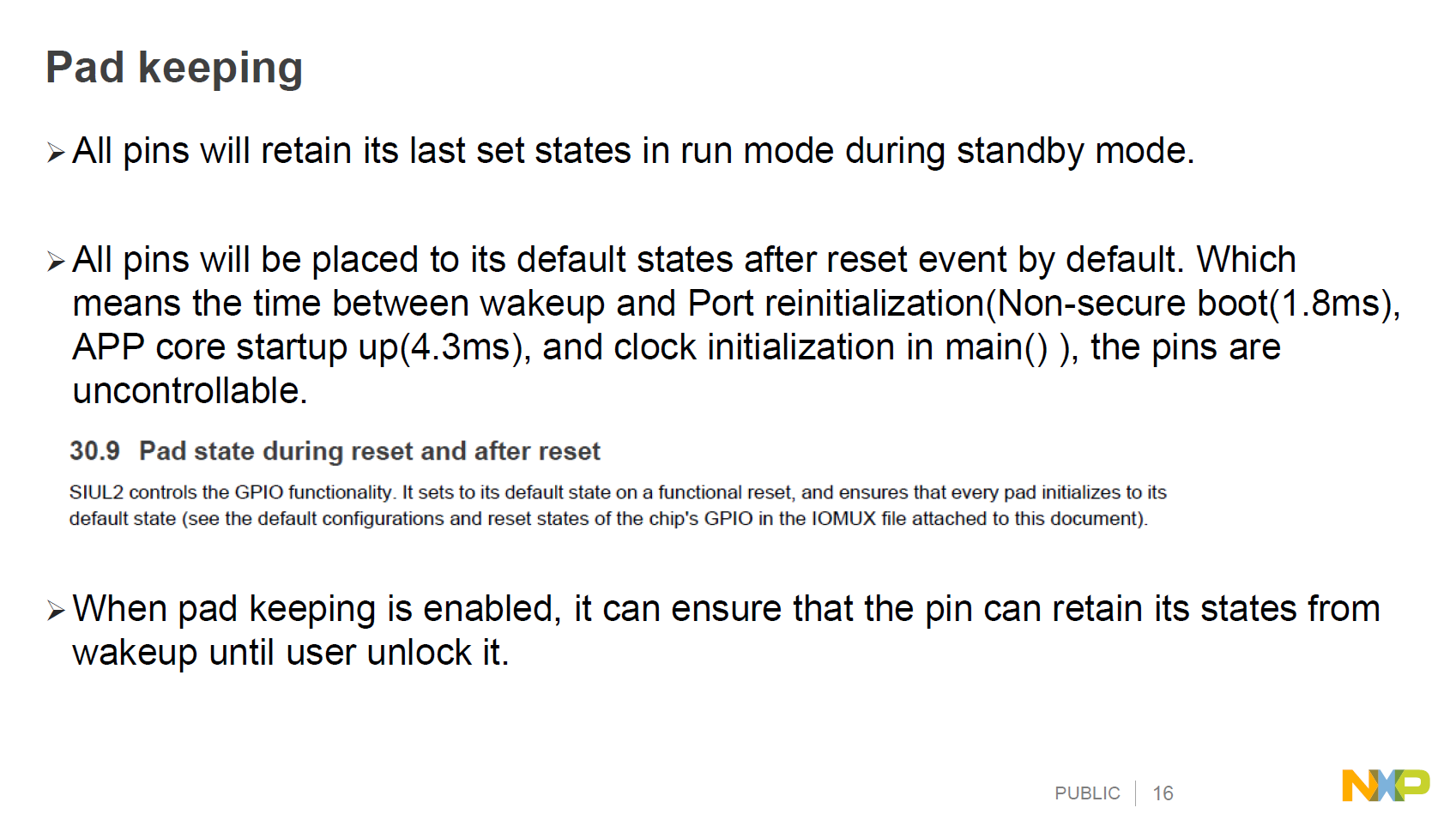 Ways to store Pin and clock profiles for entering an exiting Standby ...