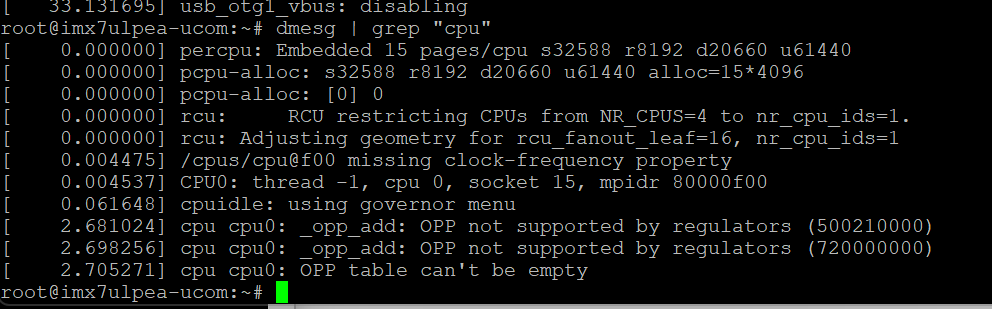 dmesg output when grepping cpu