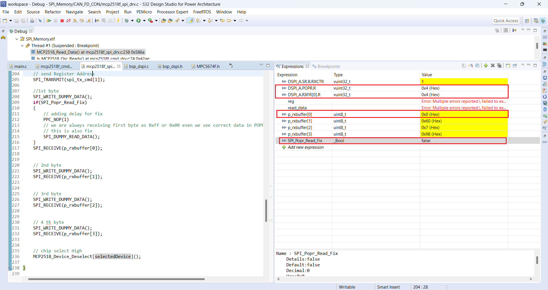 Solved: SPI Read Issue on MPC5674F: Incorrect Data Received from