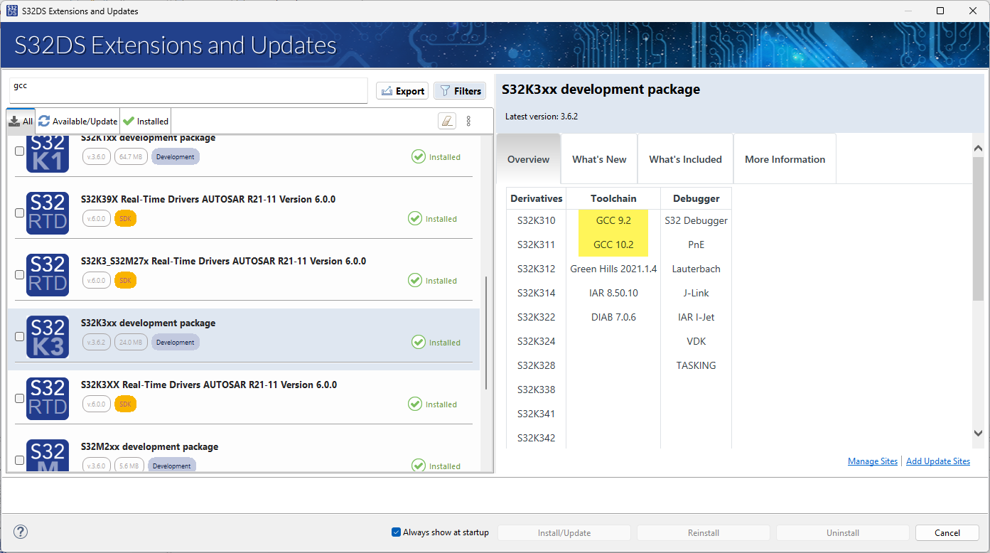 Solved: No GCC 11.4 item in new project wizard dialog on S32DS 3.6