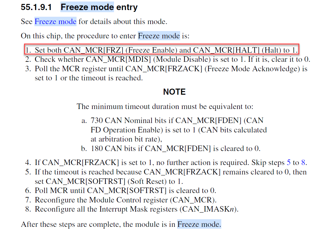 Solved: S32K144's FlexCAN0 can't enter freeze mode - NXP Community