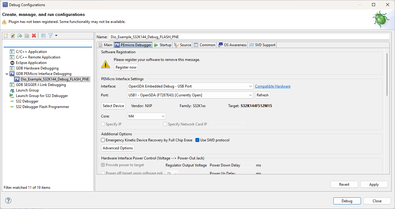 Unable to Debug dio_ToggledLED_S32K144 Example – Debug Error After ...