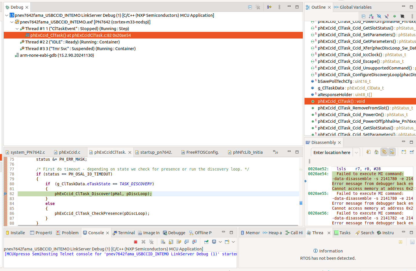 Cannot step through debugging on PN7642 (PNEV7642A) - NXP Community