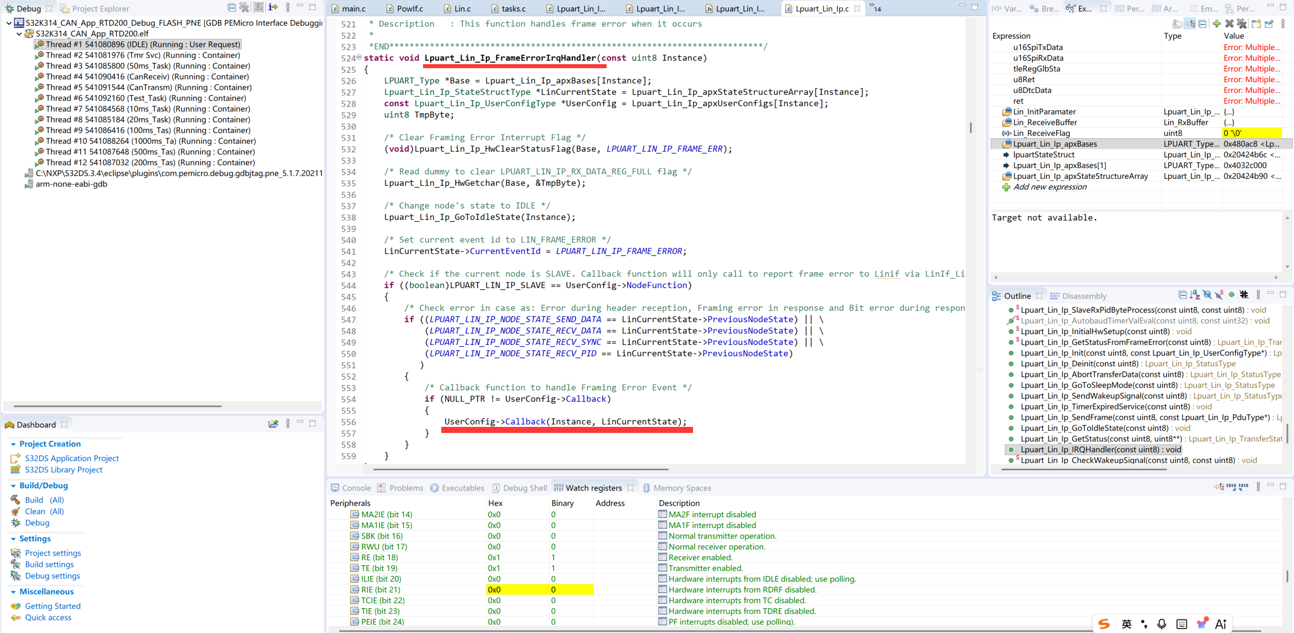 The S32K314 uses the LPUART to configure as a LIN slave communication ...