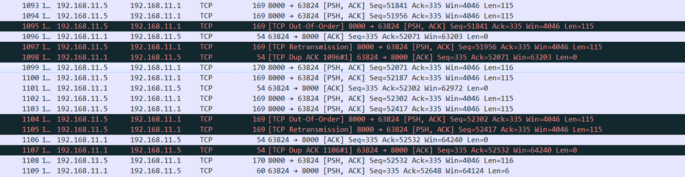 screenshot wireshark outoforder retransmission.png